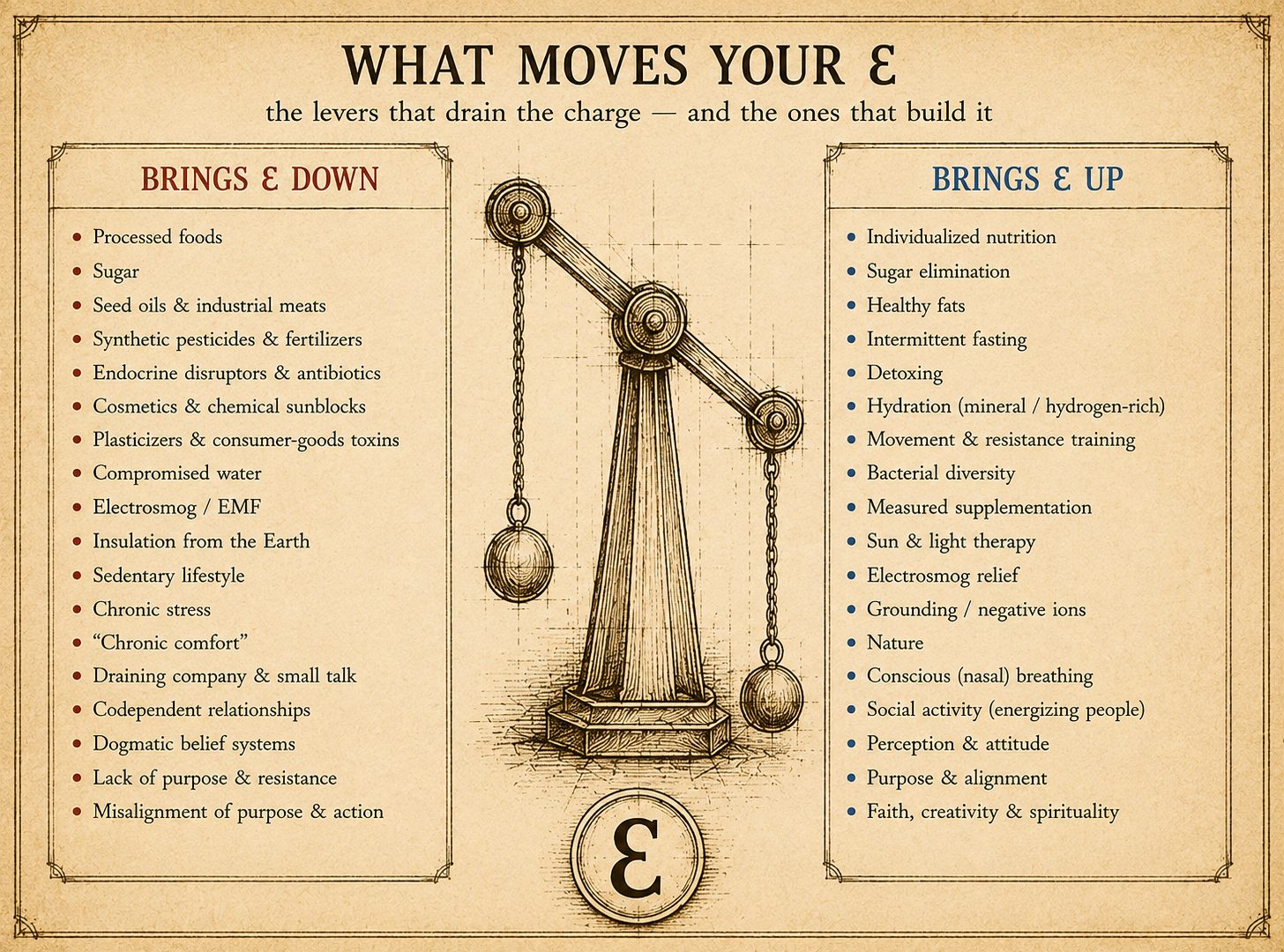 What brings Energeia down and up